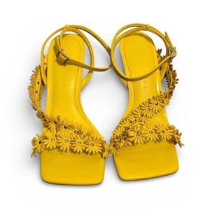 Yellow Floral Women's Heeled Sandals